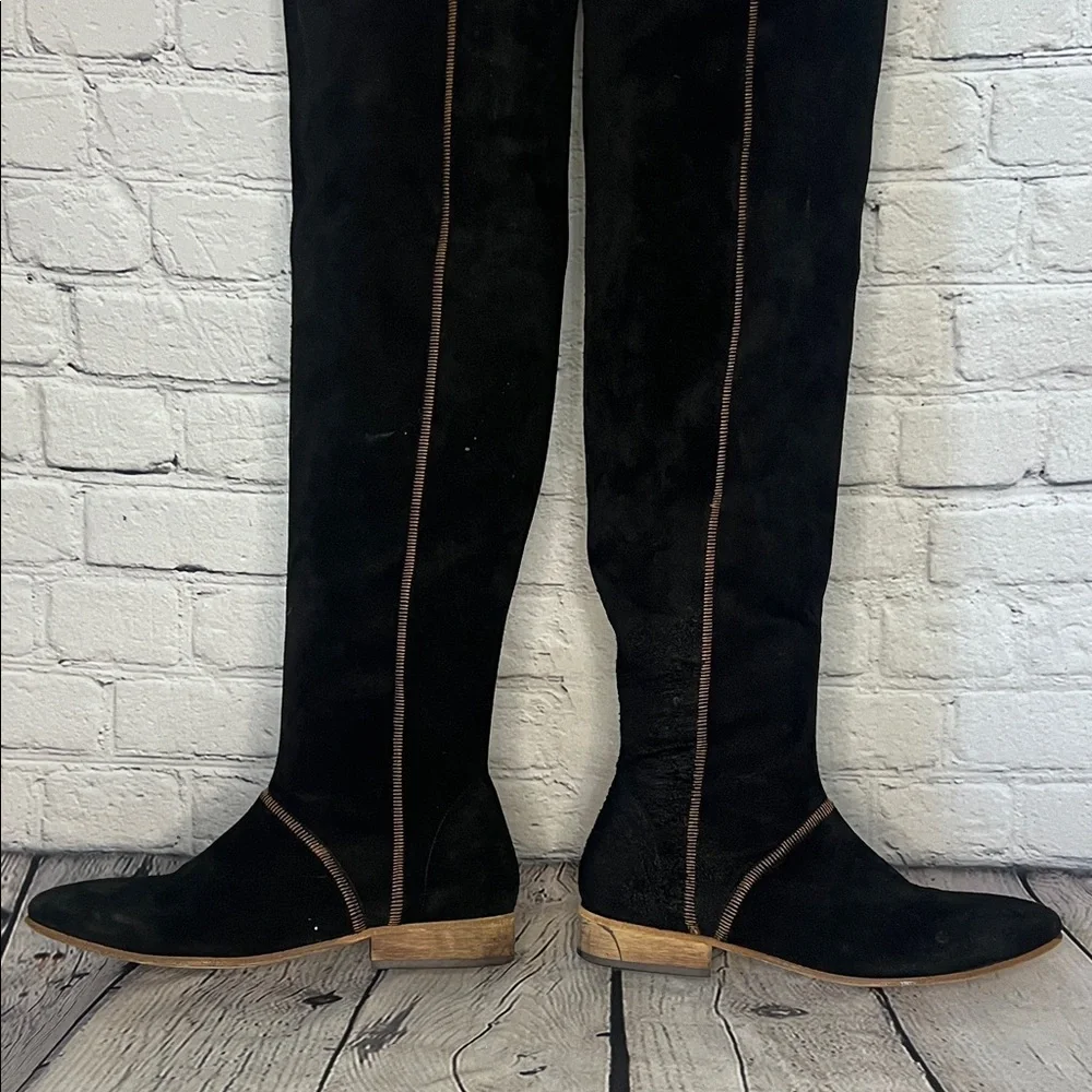 free people Elegant Black Suede Over the Knee Boots
